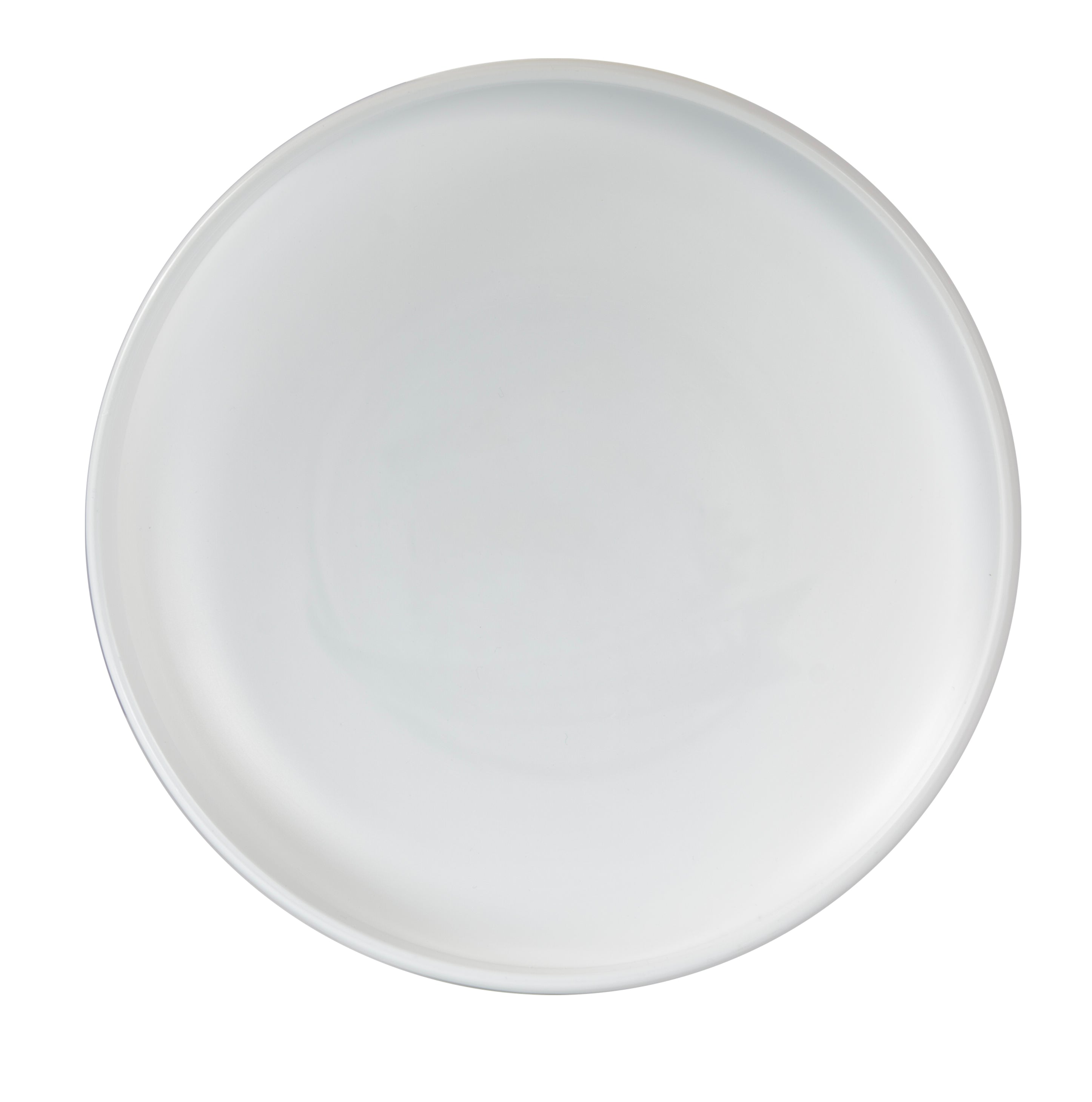 Back view of plain white Frisbee disc on white background
