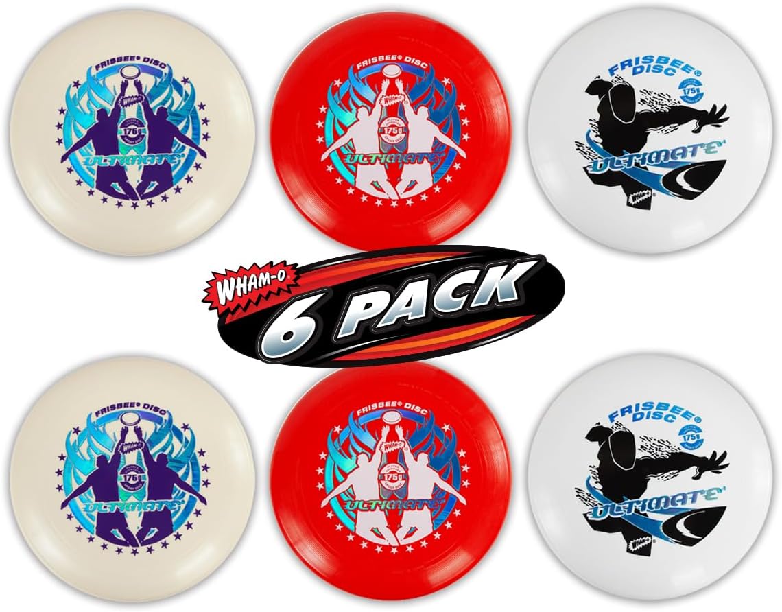 Ultimate Frisbee disc 6 pack with colorful silhouette designs, assorted colors
