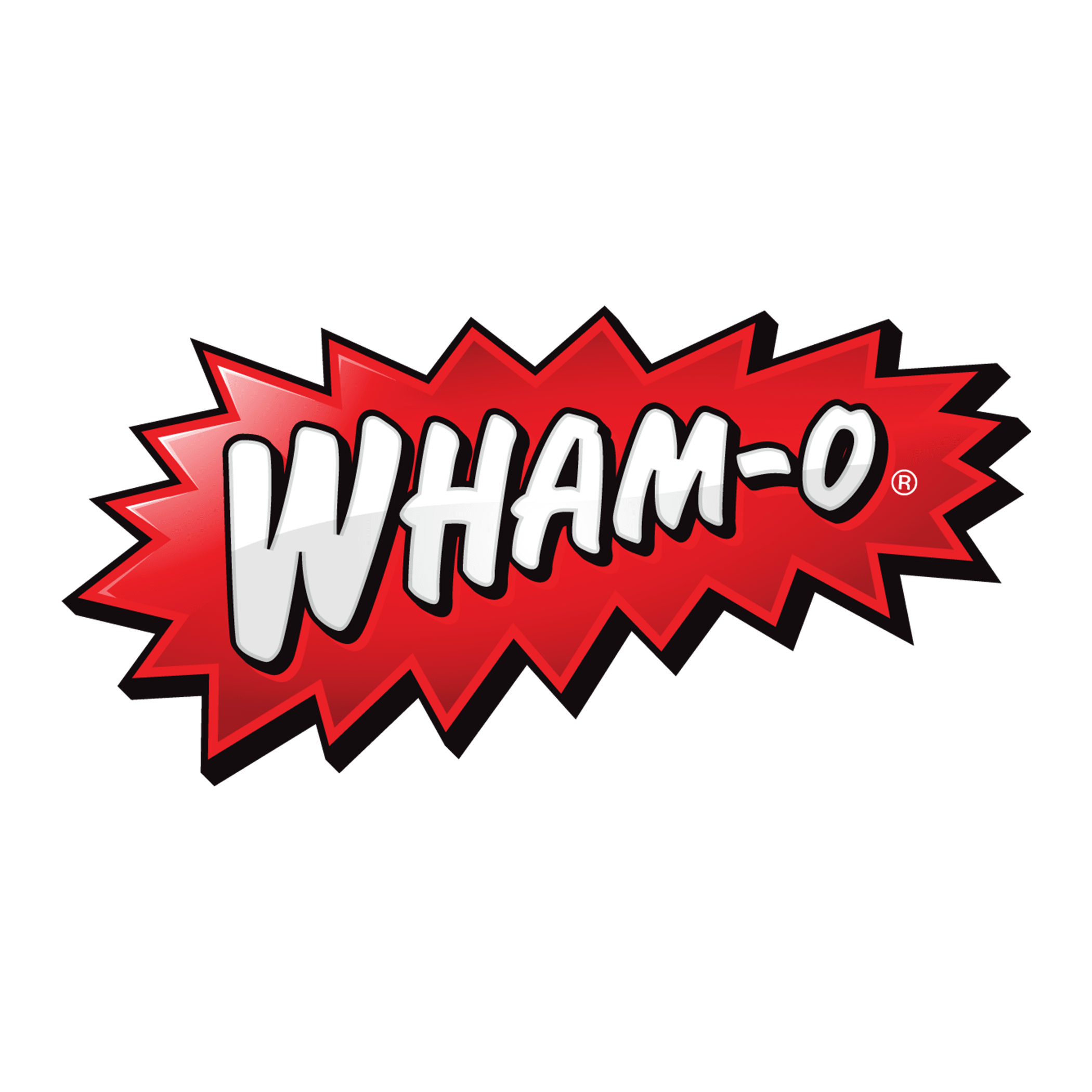 Wham-O logo with white text on a red starburst background, popular toy brand logo