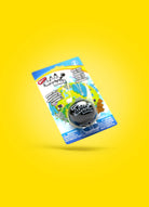Black Super Ball in retail packaging on a bright yellow background