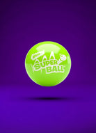 Green Super Ball with white logo on purple background, classic bouncy toy ball