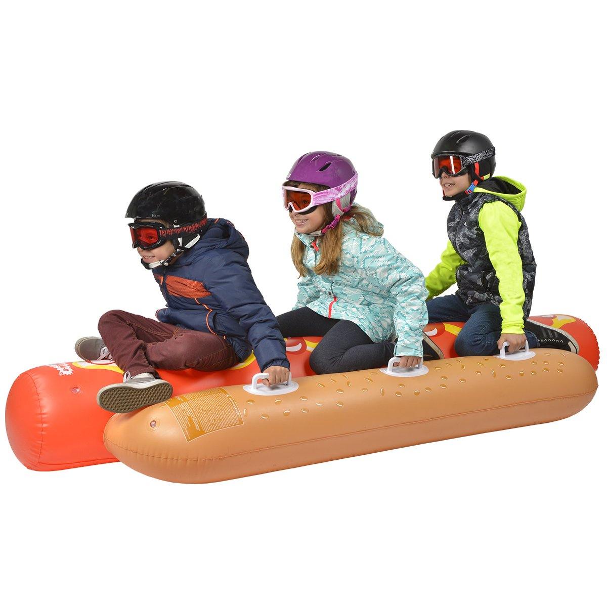 Children are sliding Wham-O Snowboogie® Hot Dog Tube 93"