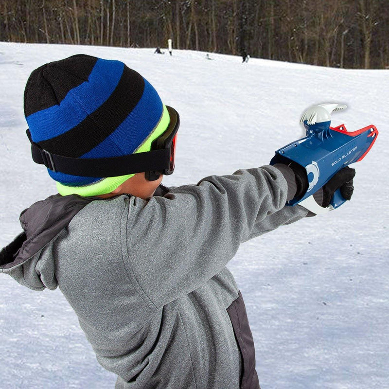A boy is holding Wham-O Arctic Force Snow Blaster Solo in snowy day