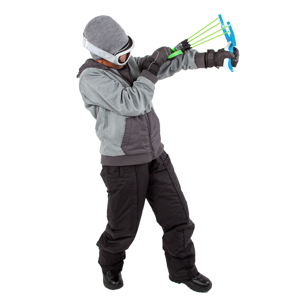A boy is holding Wham-O Arctic Force Snow Strike side shoot