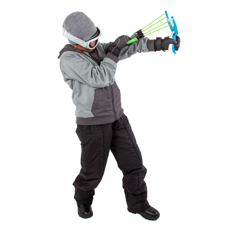 A boy is holding Wham-O Arctic Force Snow Strike side shoot